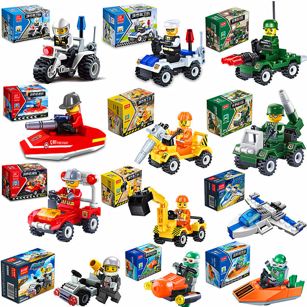 City Series PoliceCar Fighter mini Educational Building Blocks Toys