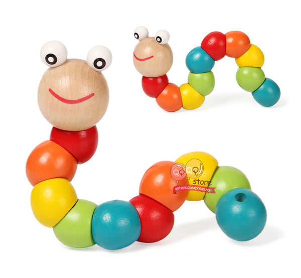 Colorful Wooden Worm Puzzles Kids Learning Educational Didactic