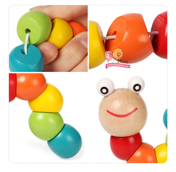 Colorful Wooden Worm Puzzles Kids Learning Educational Didactic