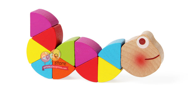 Colorful Wooden Worm Puzzles Kids Learning Educational Didactic