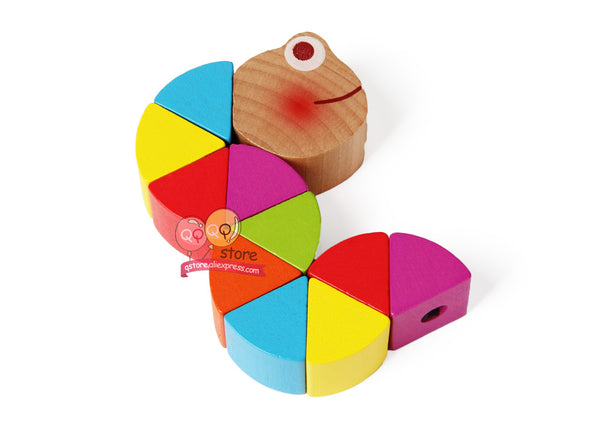 Colorful Wooden Worm Puzzles Kids Learning Educational Didactic