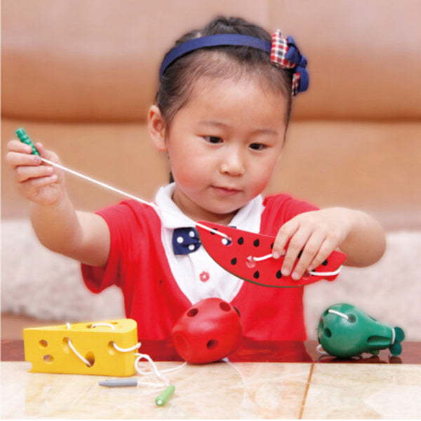 Wooden Education Baby Kindergarten Mouse Thread Cheese Plaything Early Learning Education